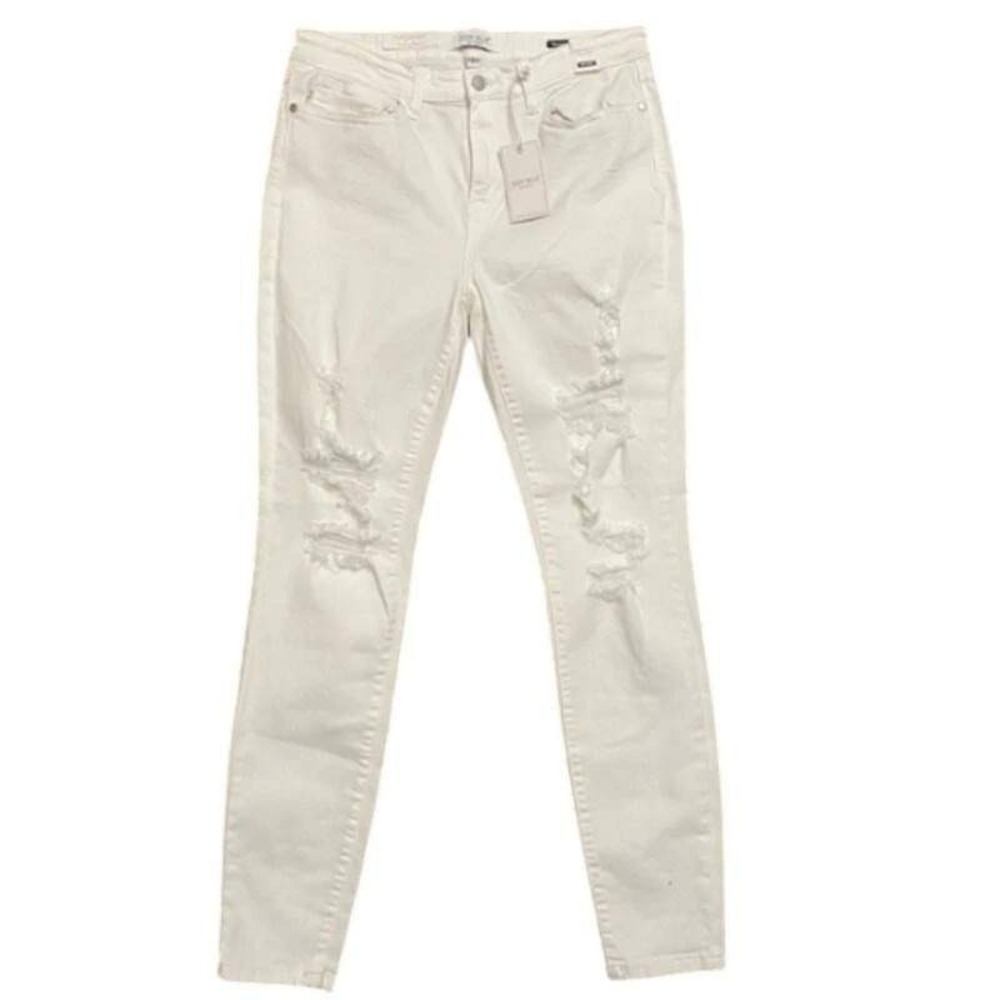 NWT Judy Blue White Ripped Skinny Jeans Destroyed Mid Rise Denim Plus Size 20W